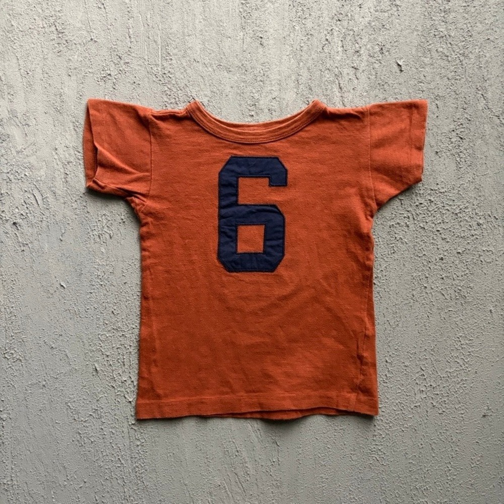 Denim Dungaree T-Shirt Small 110CM Orange Patch Jersey Japan Baby Tee